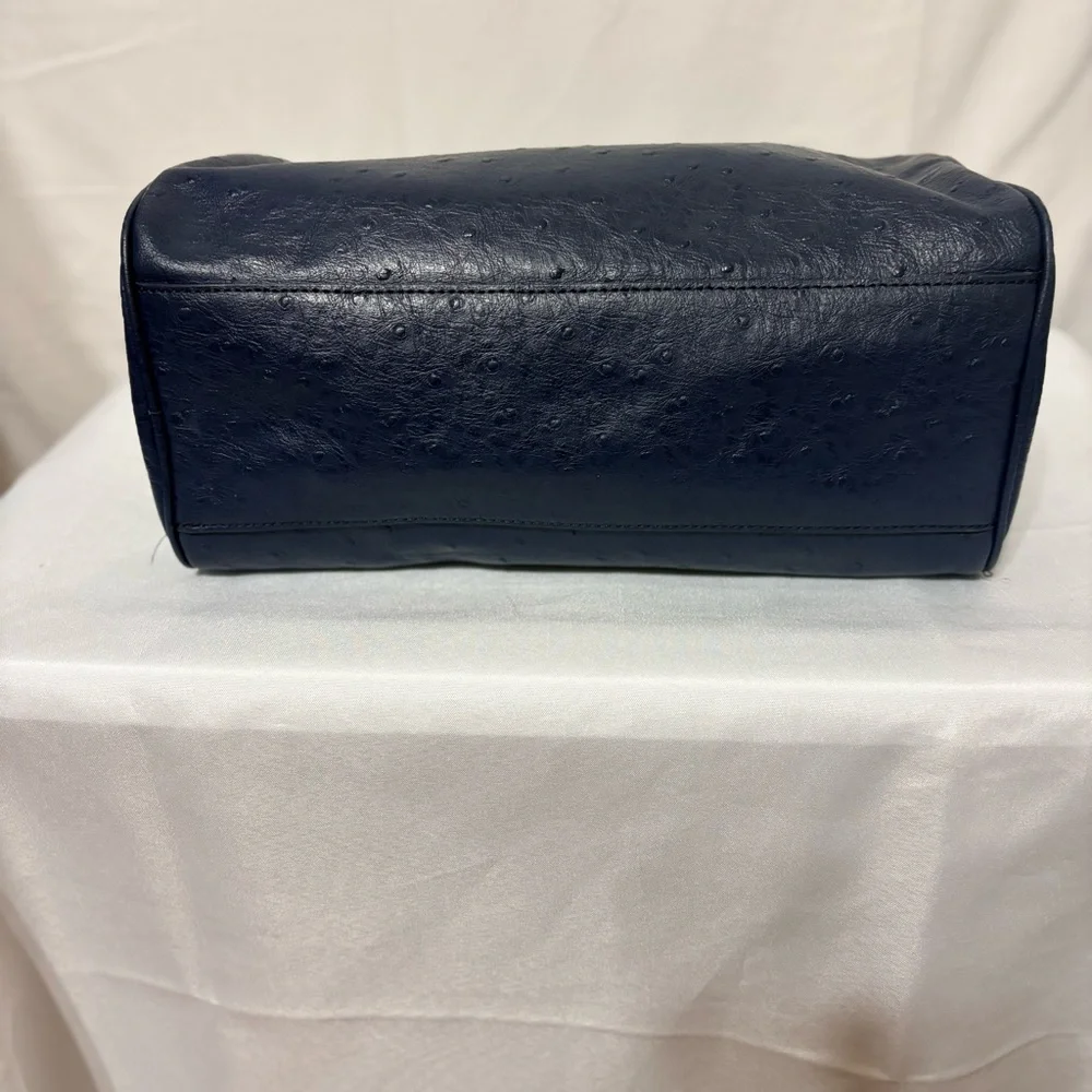 Brooks Brothers navy blue barrel bag satchel made of embossed pebbled leather